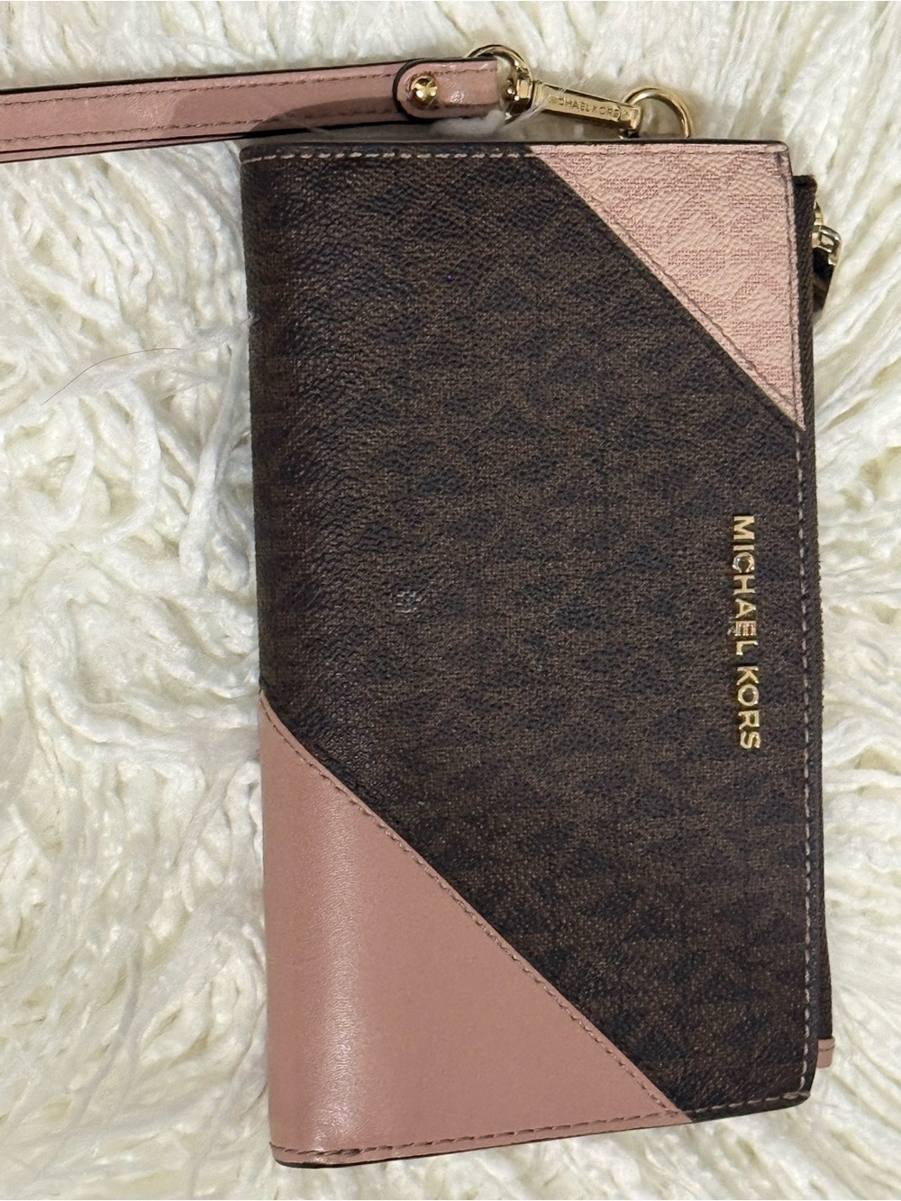 Michael Kors Brown and Pink Signature Wristlet Clutch